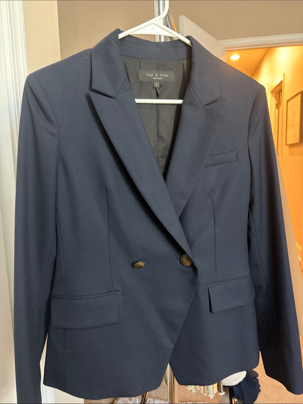 rag & bone Navy Double-Breasted Blazer